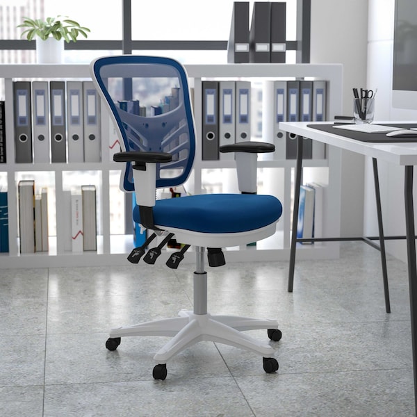 Flash Furniture Office Chair, Mesh, Blue Mesh/White Frame HL-0001-WH-BLUE-GG - main